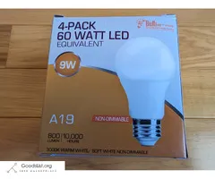 4-pack 60w 9w LED A19 Soft White Standard Bulb