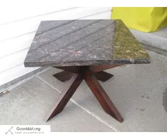 Heavy Granite END TABLE or Lamp Table with dark cherry wood